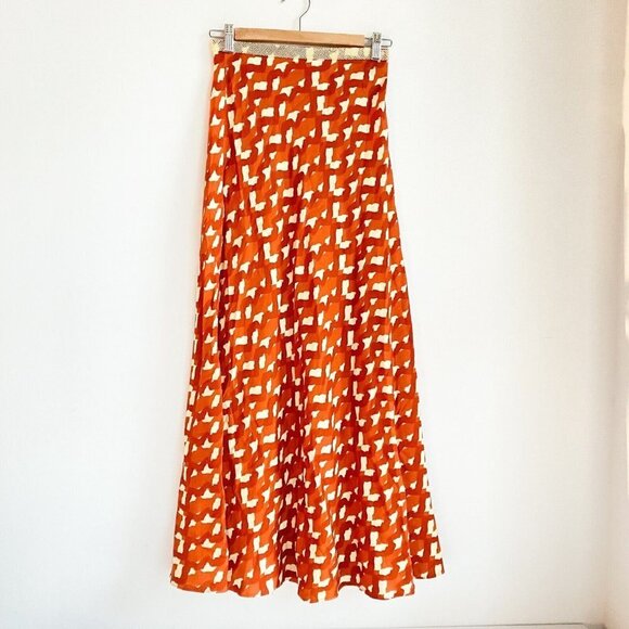 Zara Geometric Print Beaded Waistline A line Linen Maxi Skirt XS - Picture 2 of 5